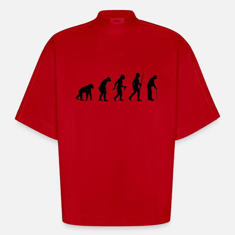 L'évolution de grand-père - T-shirt bio épais oversize Boxy fabriqué en UE - rouge