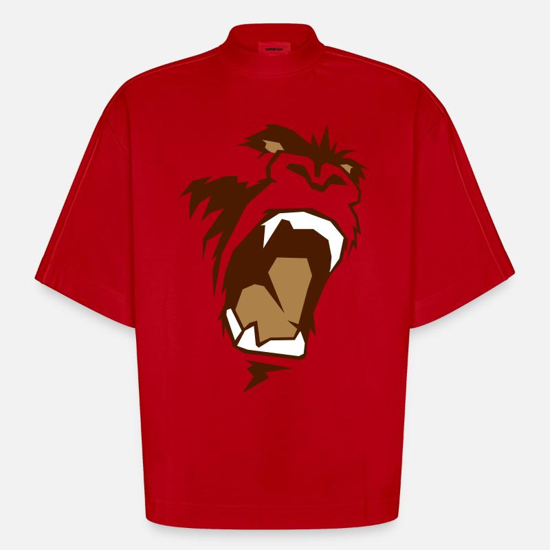 king_kong_face - T-shirt bio épais oversize Boxy fabriqué en UE - rouge