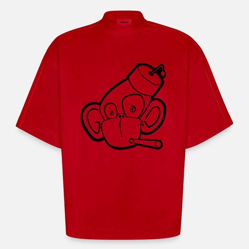Affe mit Zigarette (Kontur) - Heavyweight Oversized Organic Boxy T-Shirt Made in EU - Rot