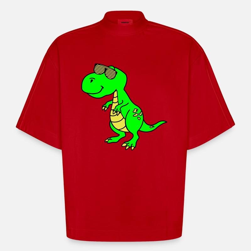 Cool Dinosaur - Heavyweight Oversized Organic Boxy T-Shirt Made in EU - red