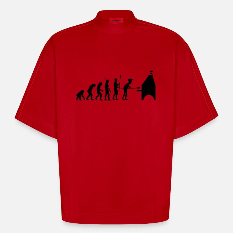 evolution pizza - T-shirt bio épais oversize Boxy fabriqué en UE - rouge