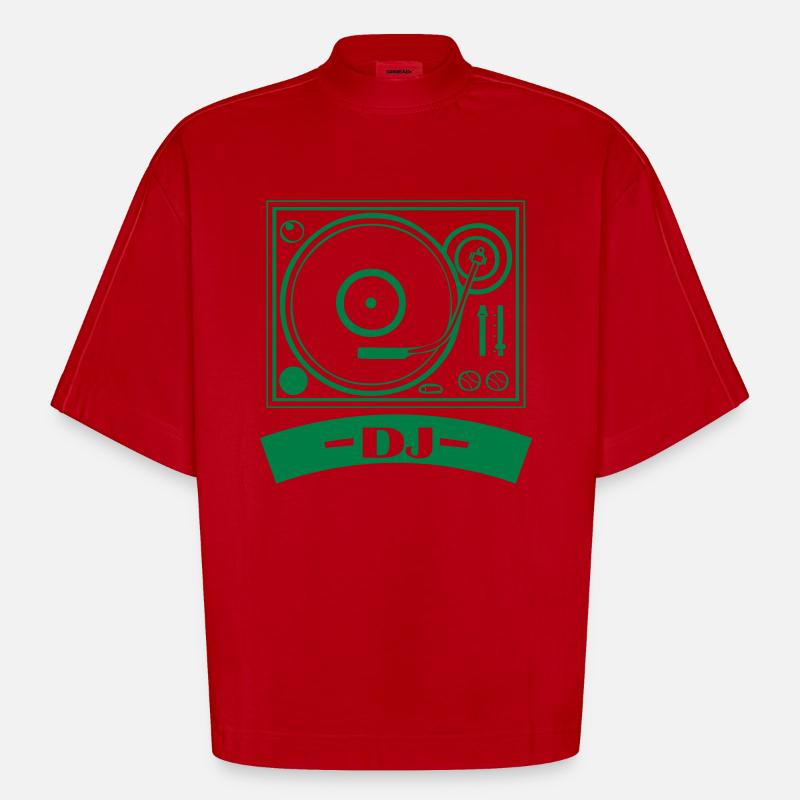 Turntable Dj - Heavyweight Oversized Organic Boxy T-Shirt Made in EU - red