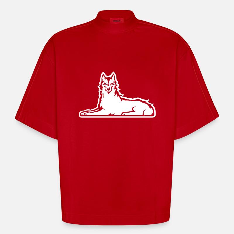 Chechen White Wolf - Heavyweight Oversized Organic Boxy T-Shirt Made in EU - red