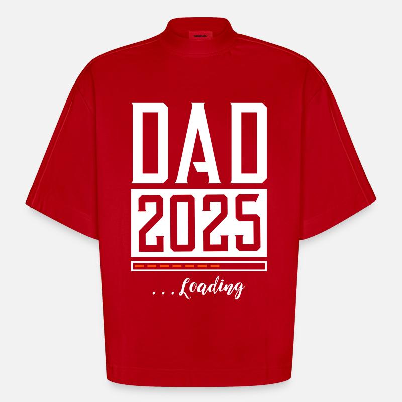 Dad 2025 Papa Loading Saying - Heavyweight Oversized Organic Boxy T-Shirt Made in EU - red