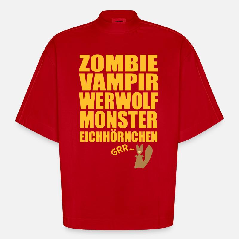 Monster Eichhörnchen - Heavyweight Oversized Organic Boxy T-Shirt Made in EU - Rot