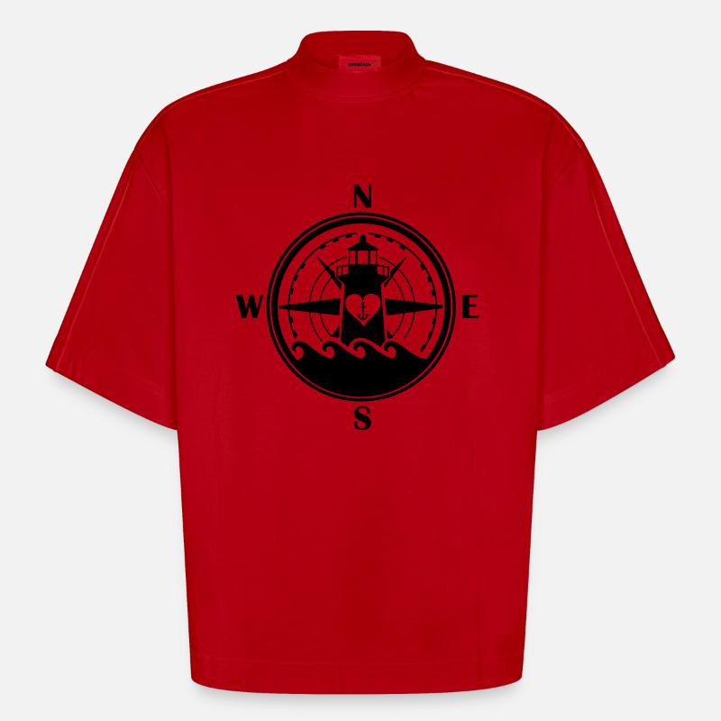 leuchtturm_kompass_01 - Heavyweight Oversized Organic Boxy T-Shirt Made in EU - Rot