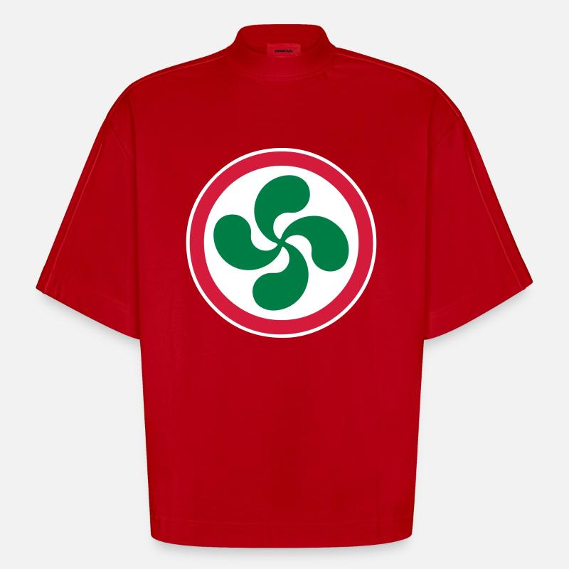 croix basque - lauburu 43 - T-shirt bio épais oversize Boxy fabriqué en UE - rouge
