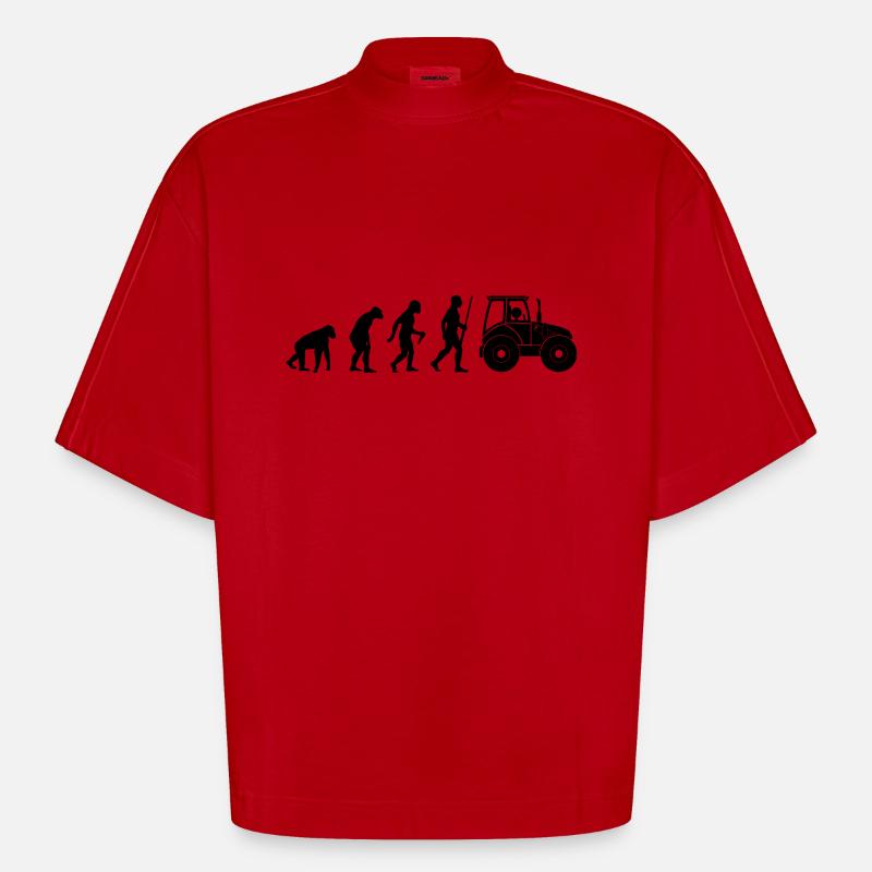 Tracteur Evolution Farmer - T-shirt bio épais oversize Boxy fabriqué en UE - rouge