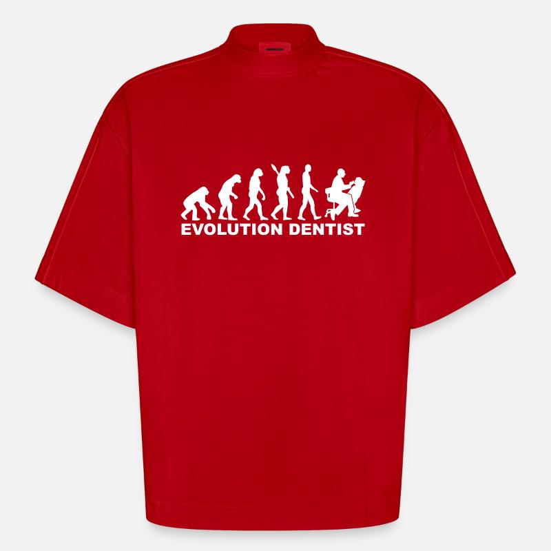 Evolution Dentist - Heavyweight Oversized Organic Boxy T-Shirt Made in EU - red