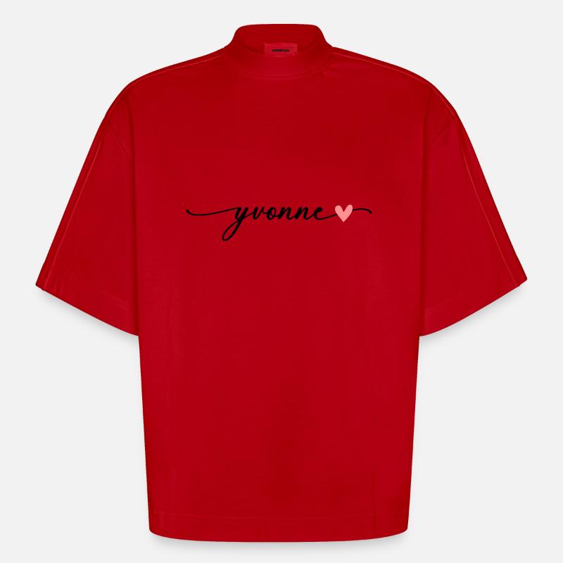 Yvonne Surname First name Calligraphy Script - Heavyweight Oversized Organic Boxy T-Shirt Made in EU - red