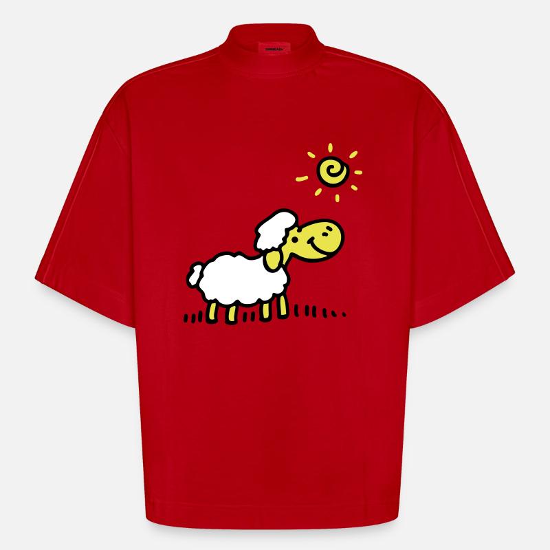 Schäfchen Sonne 3 - Heavyweight Oversized Organic Boxy T-Shirt Made in EU - Rot