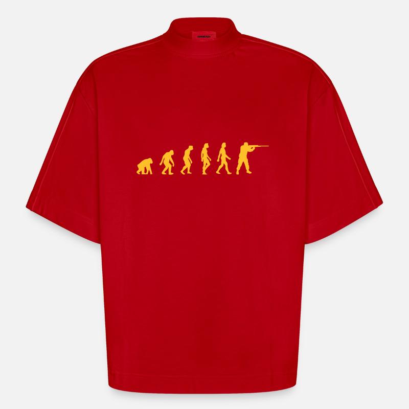 L'évolution des chasseurs - T-shirt bio épais oversize Boxy fabriqué en UE - rouge