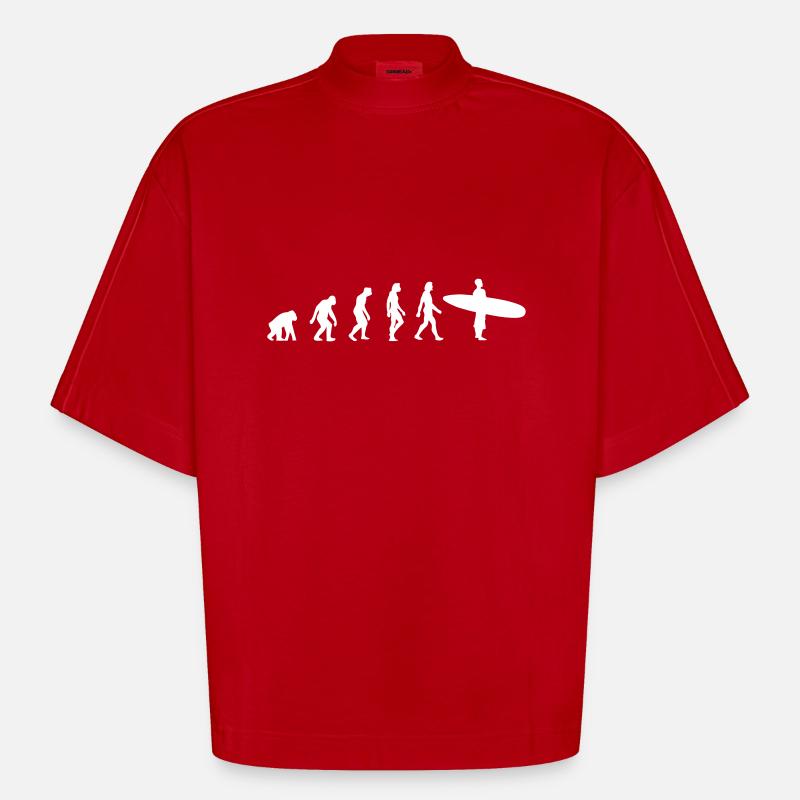 Die Evolution des Surfens - Heavyweight Oversized Organic Boxy T-Shirt Made in EU - Rot