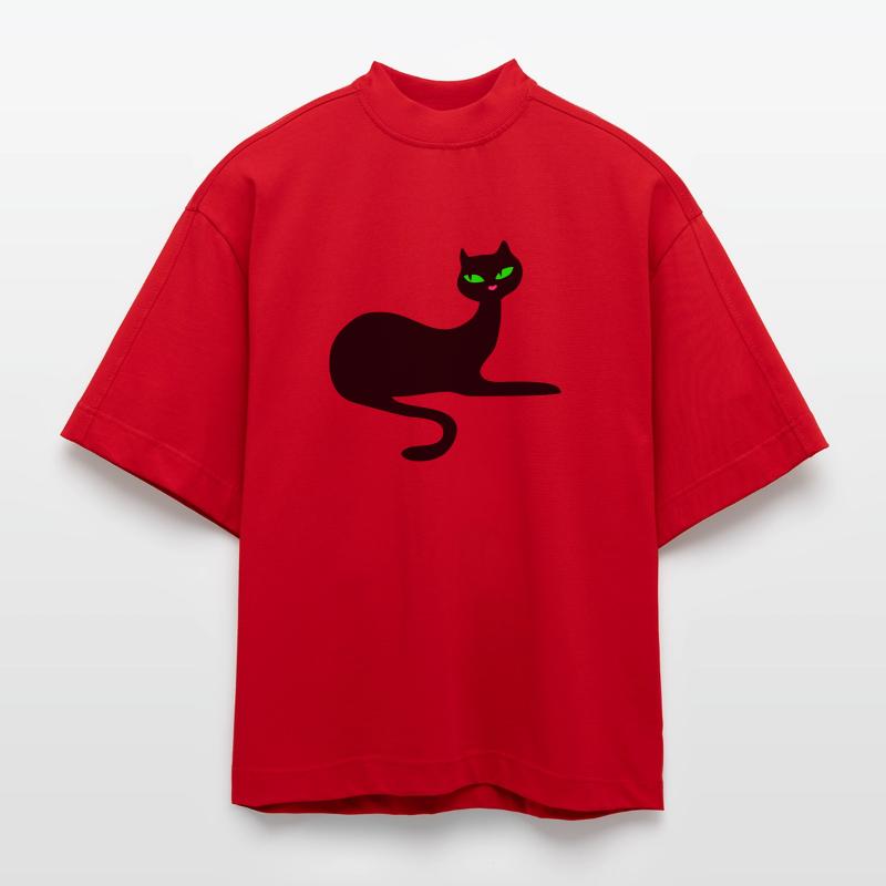 Retro chat noir élégance par Patjila T-shirt bio épais oversize Boxy fabriqué en UE