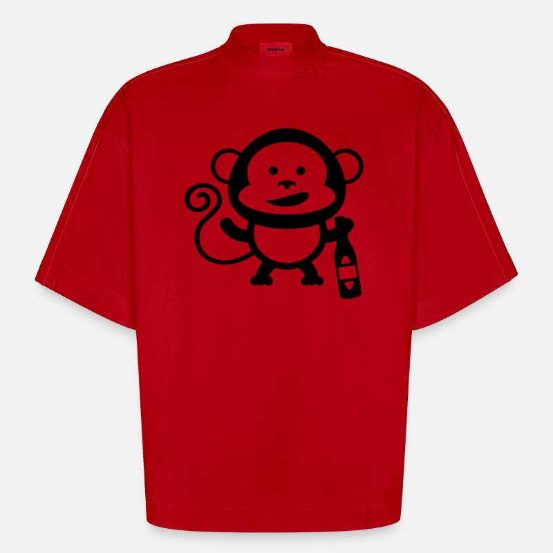 monkey beer comic - Heavyweight Oversized Organic Boxy T-Shirt Made in EU - Rot