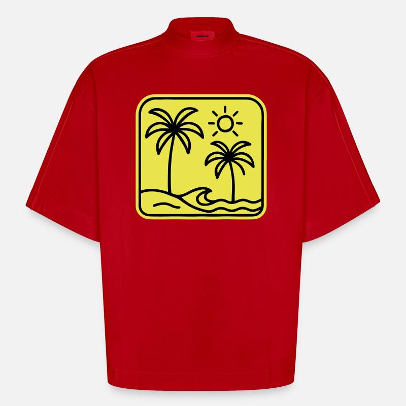 Plage de Palm Trees - T-shirt bio épais oversize Boxy fabriqué en UE - rouge