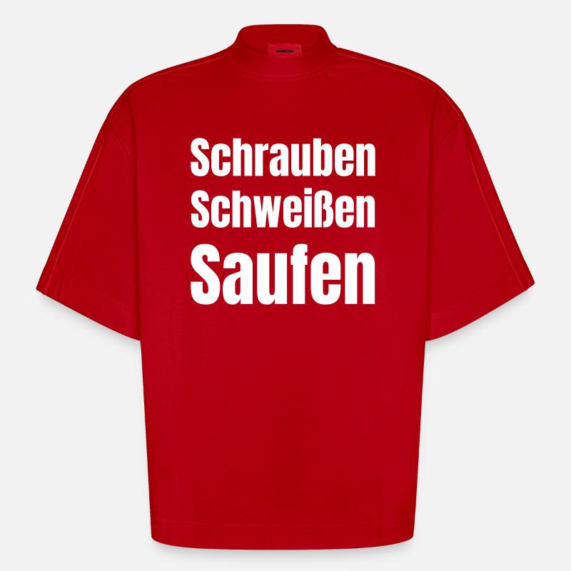 Screwing, welding, drinking! - Heavyweight Oversized Organic Boxy T-Shirt Made in EU - red