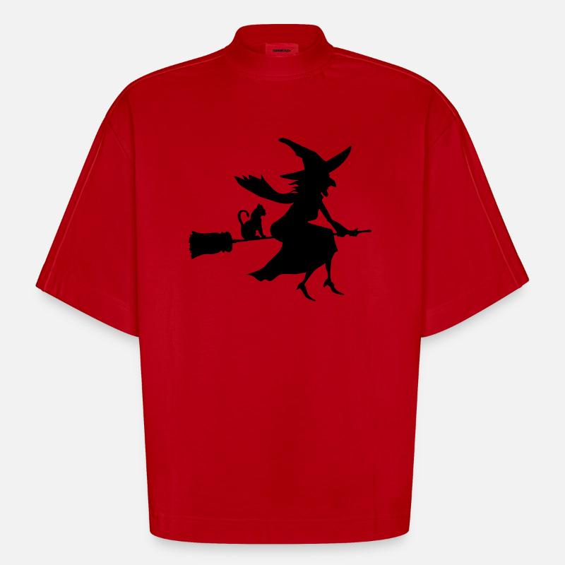 Sorcière et Chat - T-shirt bio épais oversize Boxy fabriqué en UE - rouge