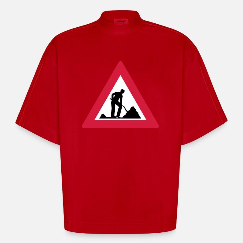 Men at Work Warnung - Heavyweight Oversized Organic Boxy T-Shirt Made in EU - Rot