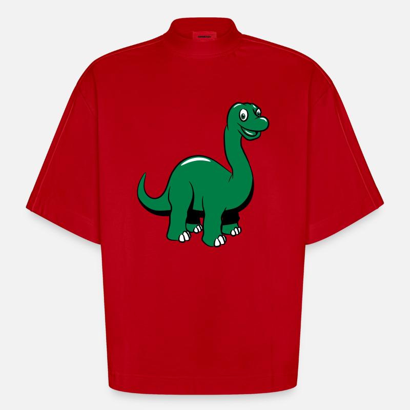 Dinosaur drôle douce - T-shirt bio épais oversize Boxy fabriqué en UE - rouge