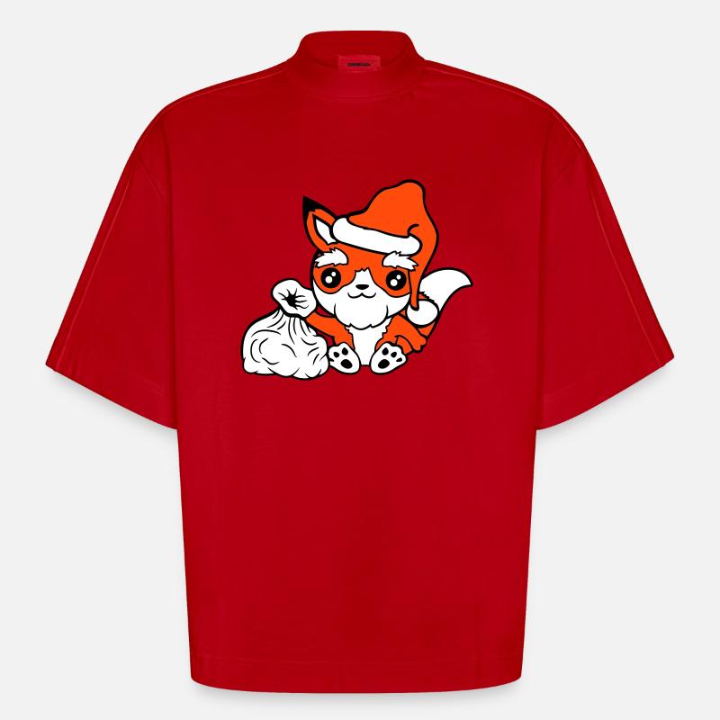 Fuchs Rotfuchs Weihnachtsmann Weihnachten Geschenk - Heavyweight Oversized Organic Boxy T-Shirt Made in EU - Rot