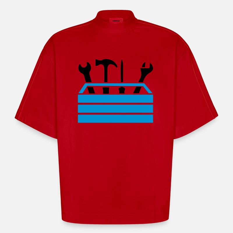 Tools Workshop Toolbox - Heavyweight Oversized Organic Boxy T-Shirt Made in EU - red