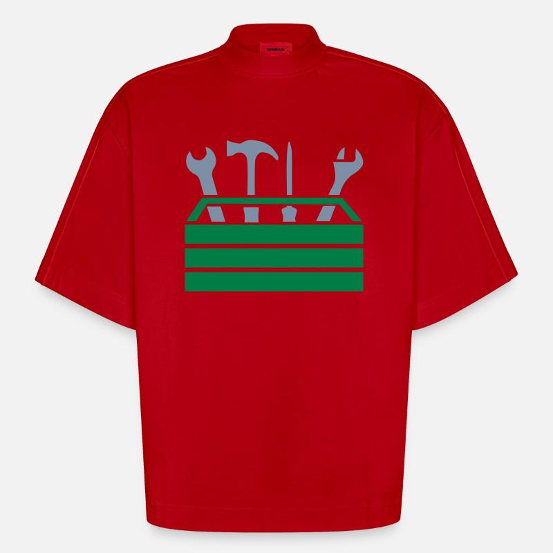Tool Workshop Tool Box - Heavyweight Oversized Organic Boxy T-Shirt Made in EU - red