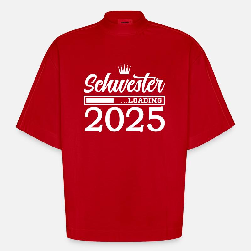 Schwester 2025 Loading - Heavyweight Oversized Organic Boxy T-Shirt Made in EU - Rot
