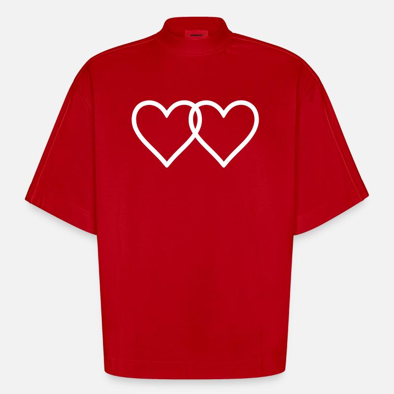 Symbole d’amour des cœurs - T-shirt bio épais oversize Boxy fabriqué en UE - rouge