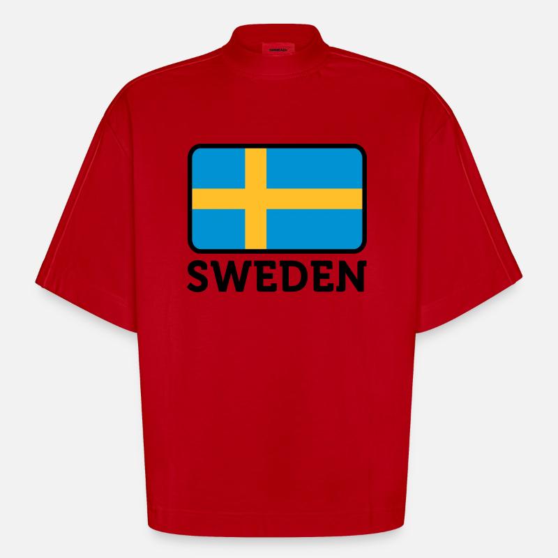 Drapeau national de la Suède - T-shirt bio épais oversize Boxy fabriqué en UE - rouge