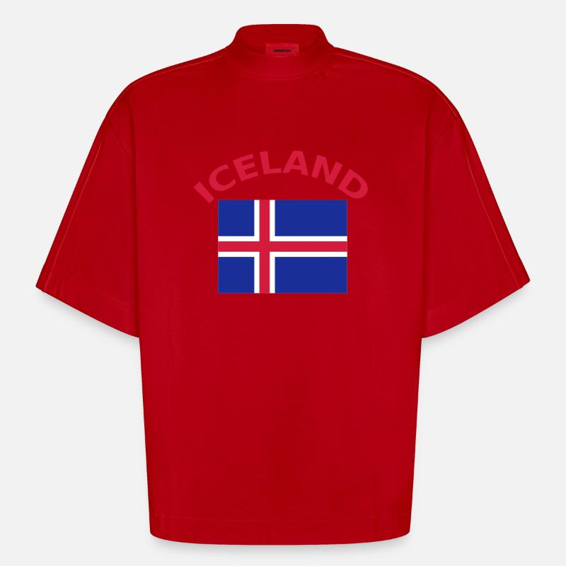 Islande, Islande, drapeau, drapeau - T-shirt bio épais oversize Boxy fabriqué en UE - rouge