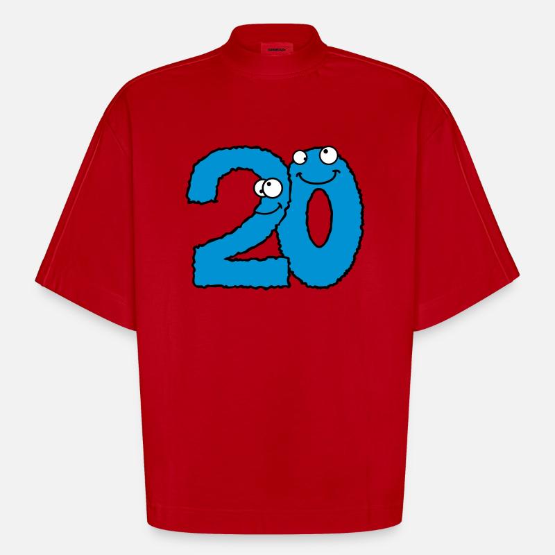 Drôle 20 vingt monstres comiques - T-shirt bio épais oversize Boxy fabriqué en UE - rouge