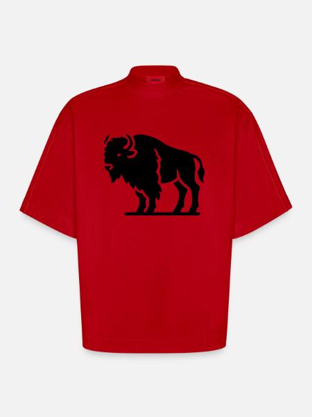 Bison Animal - Heavyweight Oversized Organic Boxy T-Shirt Made in EU - red