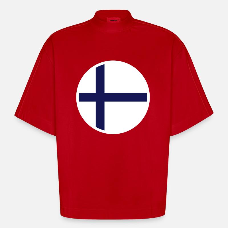 Drapeau de la Finlande Drapeau - T-shirt bio épais oversize Boxy fabriqué en UE - rouge