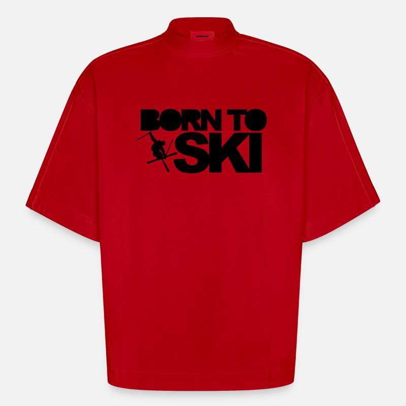 Born To Ski - T-shirt bio épais oversize Boxy fabriqué en UE - rouge
