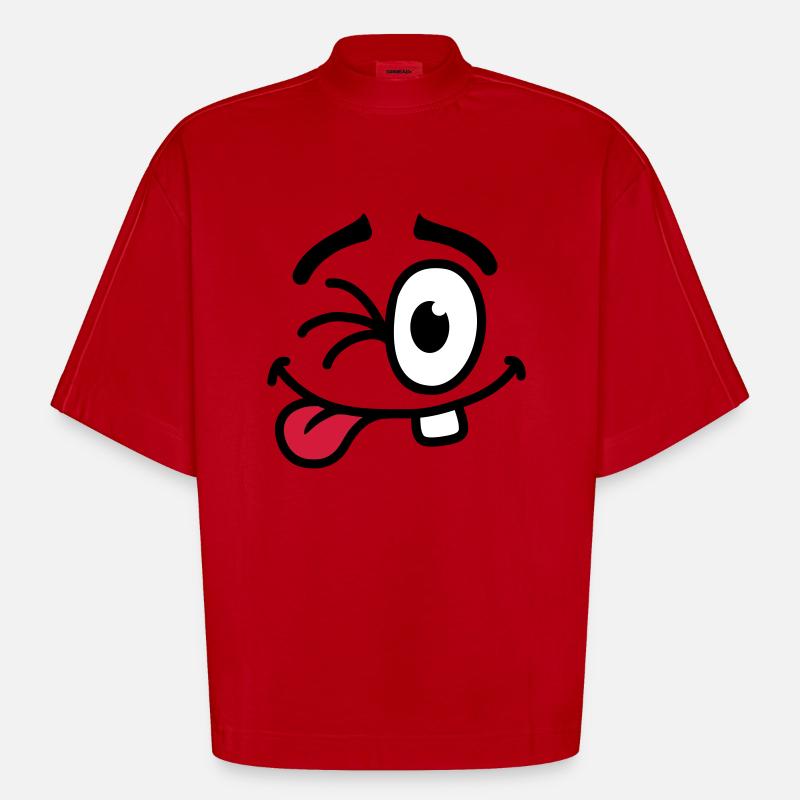 Cool Smiley Face - T-shirt bio épais oversize Boxy fabriqué en UE - rouge