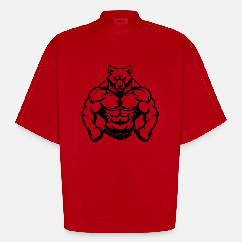 Bär Comic - Heavyweight Oversized Organic Boxy T-Shirt Made in EU - Rot