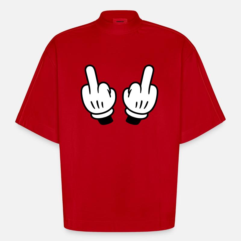 Middle Finger Hand Comic - Heavyweight Oversized Organic Boxy T-Shirt Made in EU - red