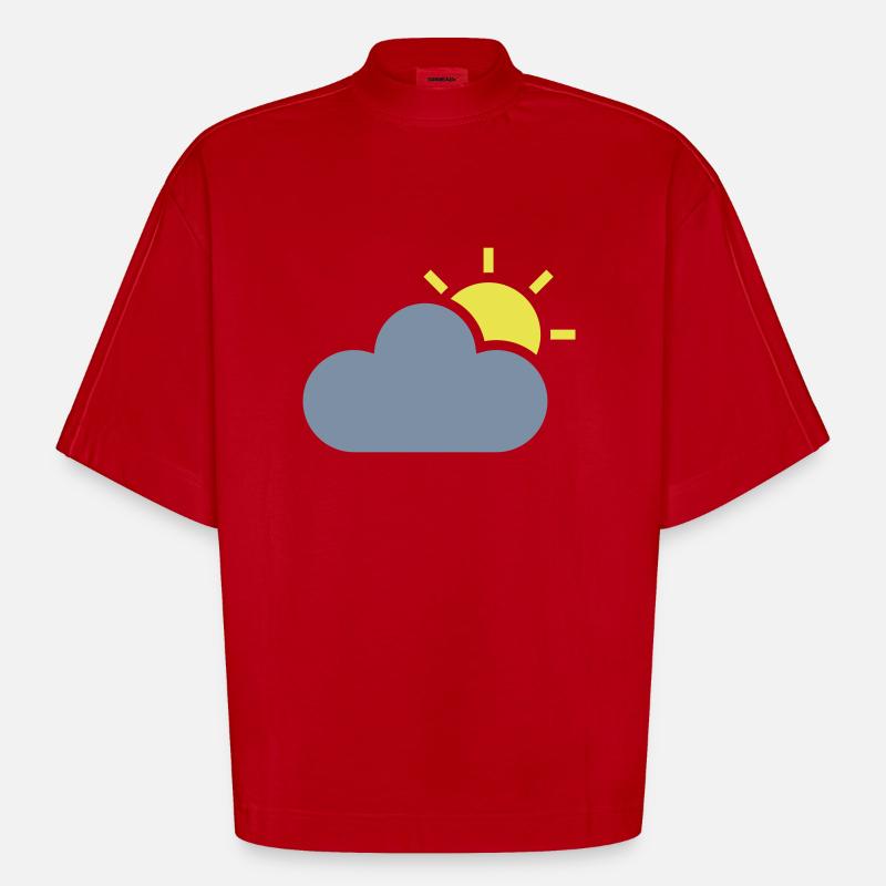 Symbole de temps - soleil et nuage - T-shirt bio épais oversize Boxy fabriqué en UE - rouge