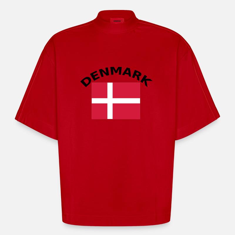 Danemark, Danemark, drapeau, drapeau - T-shirt bio épais oversize Boxy fabriqué en UE - rouge
