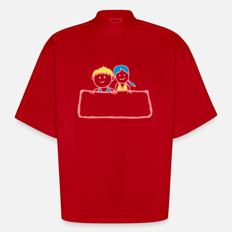 Zeichen-Panel Junge Mädchen Partei anniv - Heavyweight Oversized Organic Boxy T-Shirt Made in EU - Rot