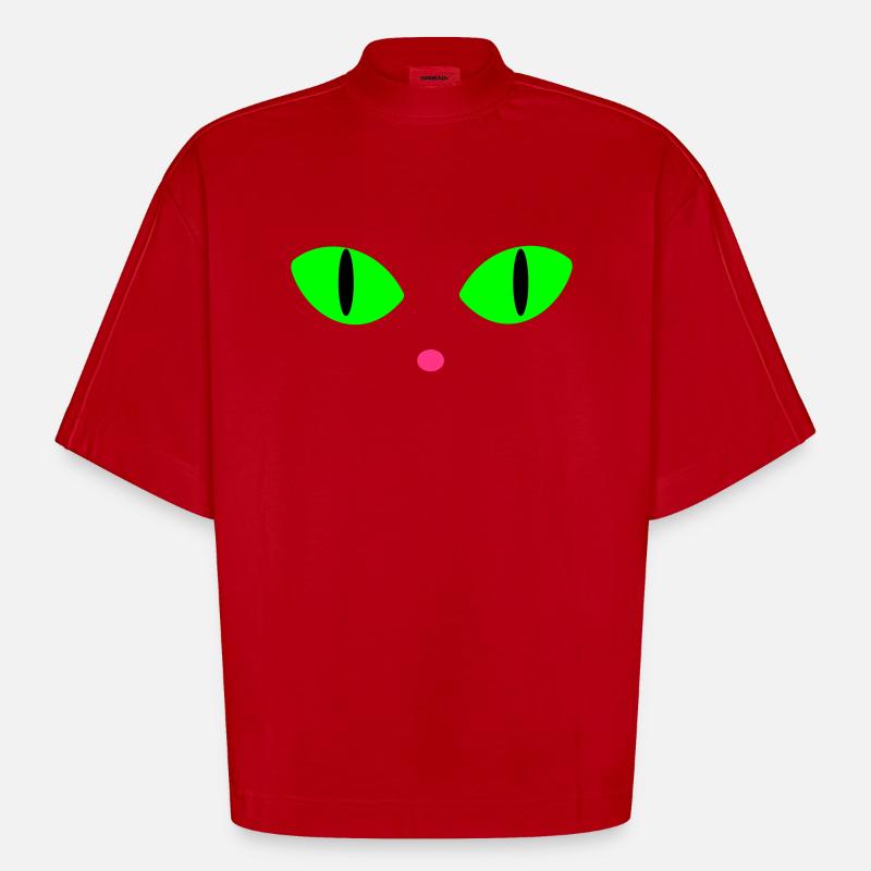 Yeux de chat verts - T-shirt bio épais oversize Boxy fabriqué en UE - rouge