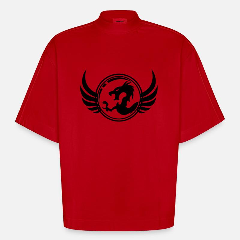 dragon_1 - T-shirt bio épais oversize Boxy fabriqué en UE - rouge