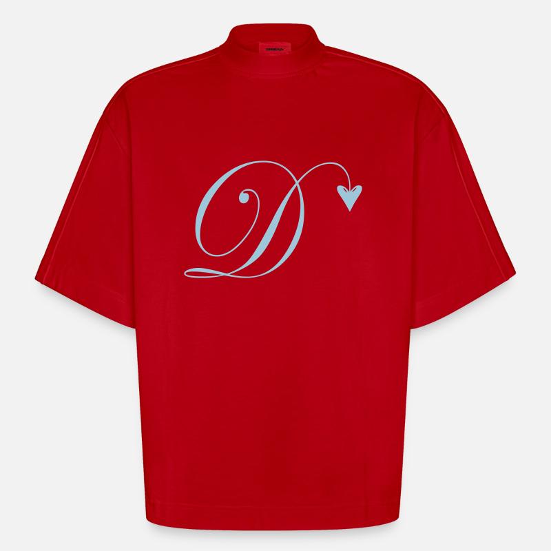 Monogramm D Herz Ranke - Heavyweight Oversized Organic Boxy T-Shirt Made in EU - Rot