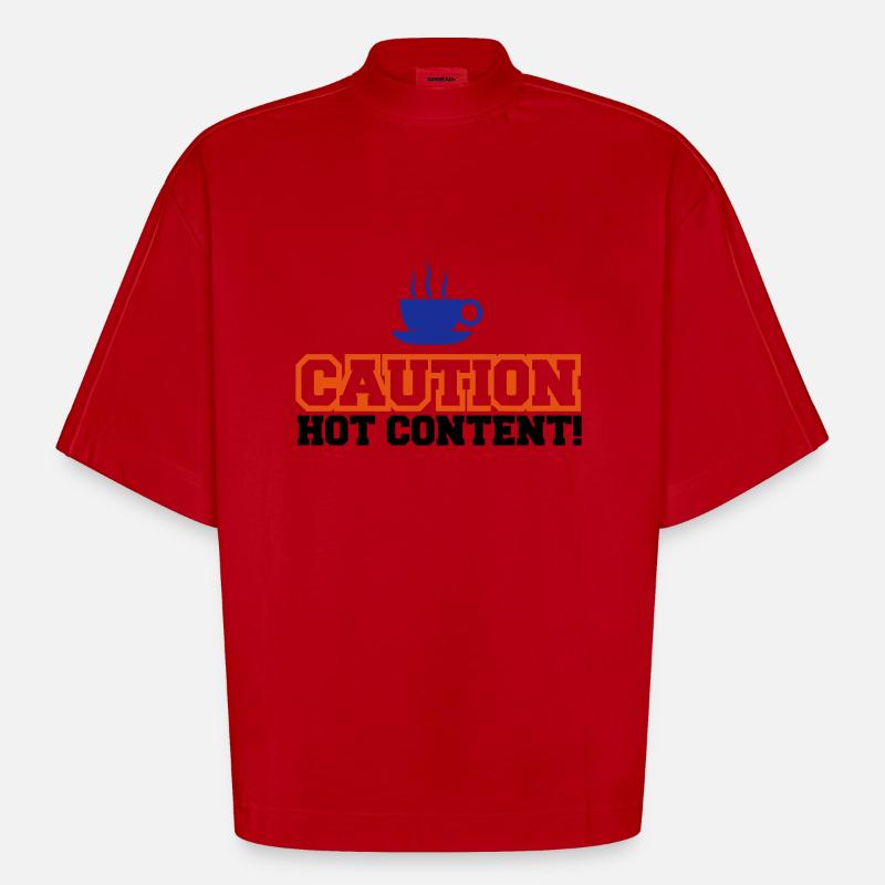 Caution Hot Content - Heavyweight Oversized Organic Boxy T-Shirt Made in EU - Rot