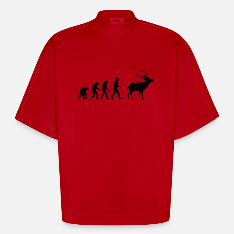 cerf evolution - T-shirt bio épais oversize Boxy fabriqué en UE - rouge