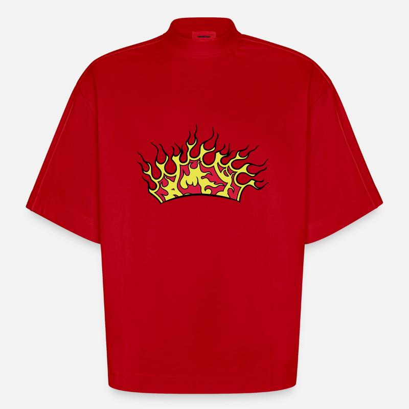 Fire flames crown - Heavyweight Oversized Organic Boxy T-Shirt Made in EU - red