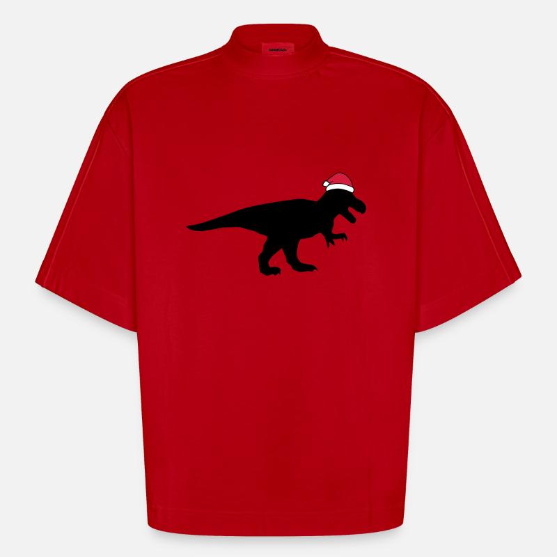 T-Rex Père Noël - T-shirt bio épais oversize Boxy fabriqué en UE - rouge