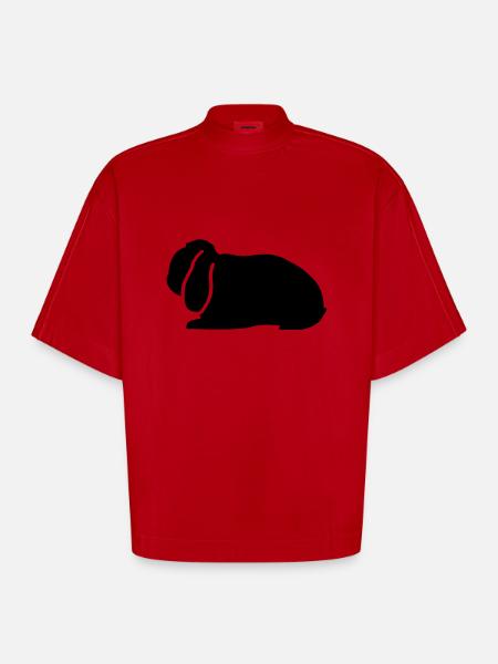 NHD emblème Dwarf Lop lapin bélier - T-shirt bio épais oversize Boxy fabriqué en UE - rouge
