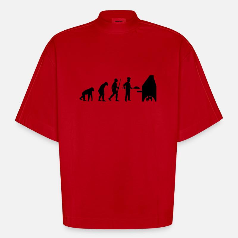 L'évolution du pizzaïolo - T-shirt bio épais oversize Boxy fabriqué en UE - rouge